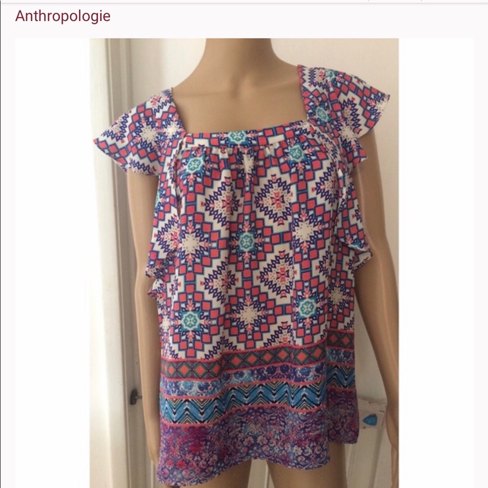 Meadow Rue Aztec Geometric Flutter Blouse - Picture 2 of 4